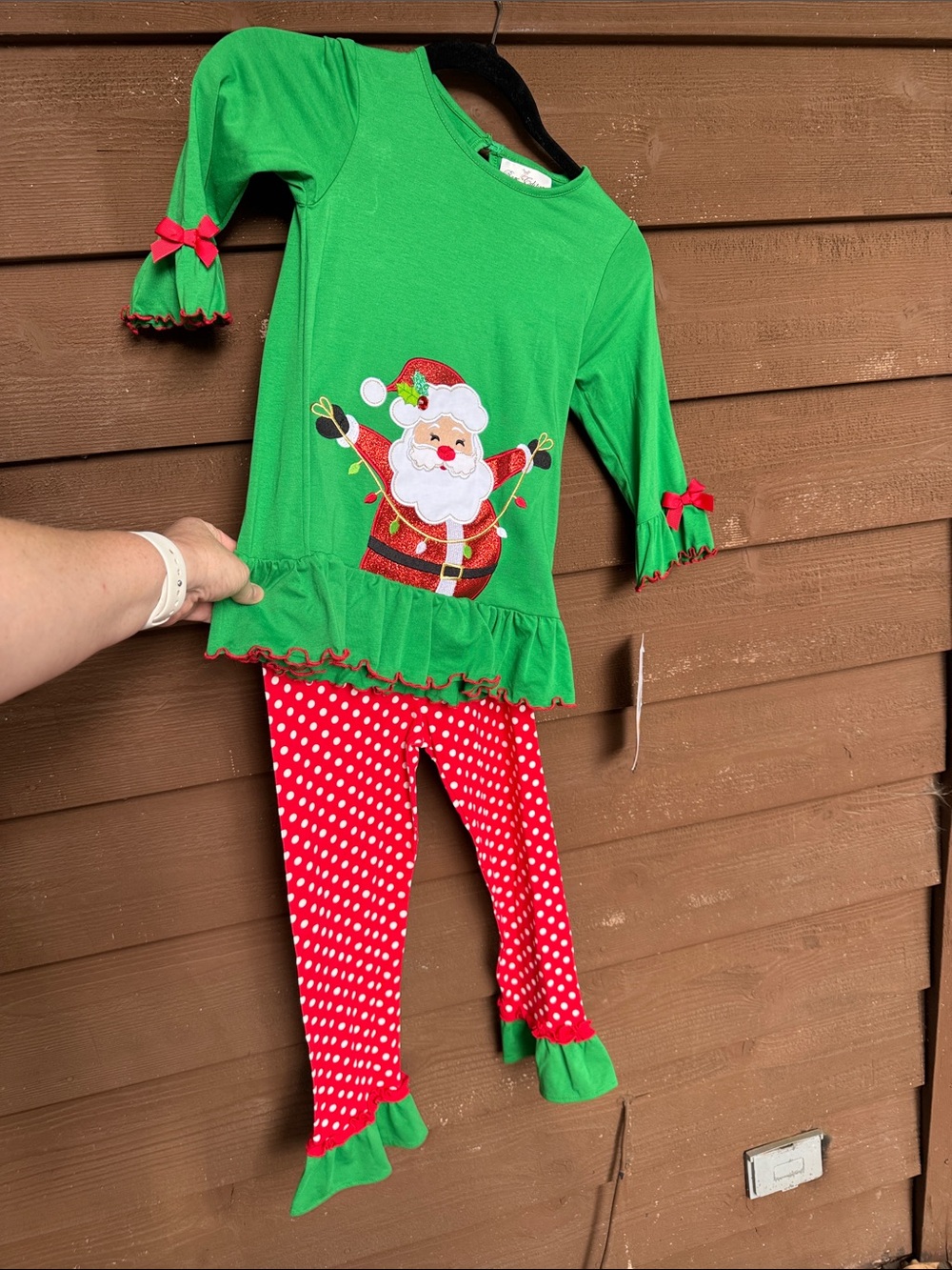 Rare Editions Green Santa Top with Red Polka Dot Leggings size 6X